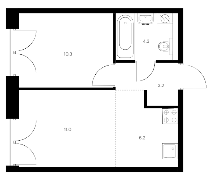 1-комнатная квартира 35 м², 3/9 эт., ЖК «Лермонтовский 54»